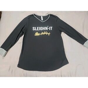 Cacique T-shirt Gown Sleighn'‎ It Size 14/16 Black Night Gown  Women's